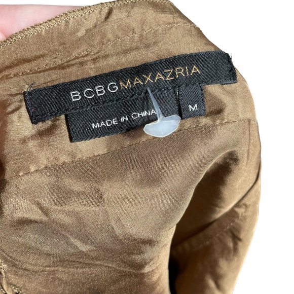 BCBGMaxAzria 100% Silk Skirt NEW M Ruffle Pleated Knee Length Taupe Satin A-Line - Picture 6 of 12